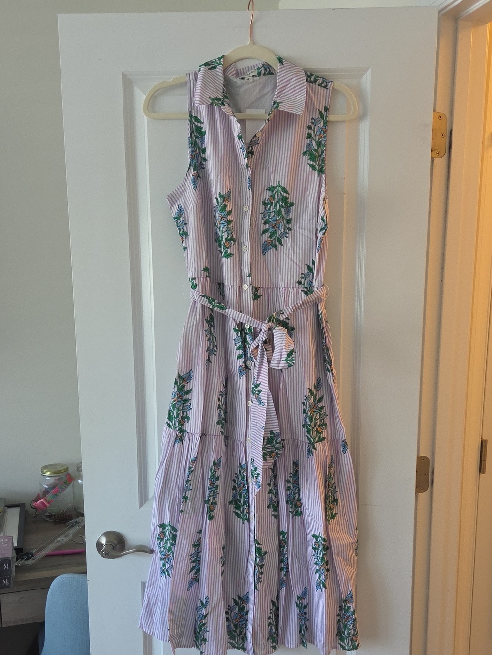 Jcrew Lavender Floral And Striped Dress